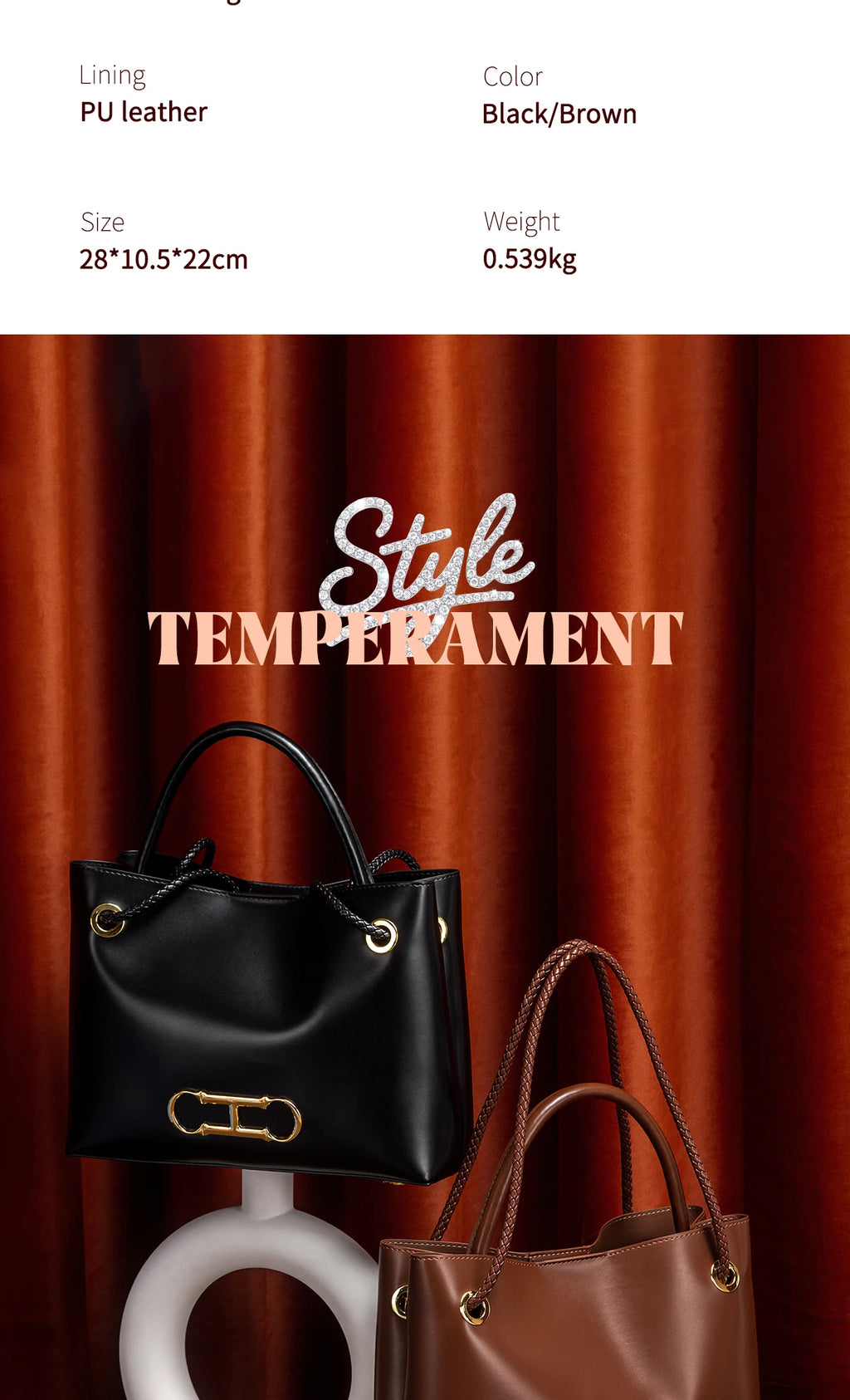 Black minimalist Tote Bag dual-use commuting Women's bag