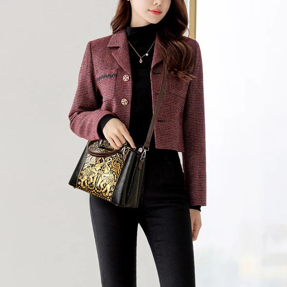 New Vintage Embossed Handmade Handbag For Women | Versatile PU Leather Shoulder Bag 3 Layers Large Capacity Crossbody Bags