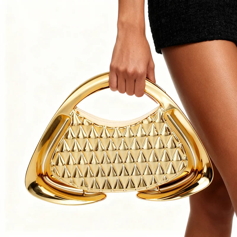 Luxury Handbags For Women | Metallic Chain Crossbody Bag | Acrylic Clip Bag | Elegant Evening Party Wallet Mesh Trapezoidal Handbag