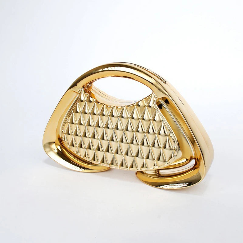 Luxury Handbags For Women | Metallic Chain Crossbody Bag | Acrylic Clip Bag | Elegant Evening Party Wallet Mesh Trapezoidal Handbag
