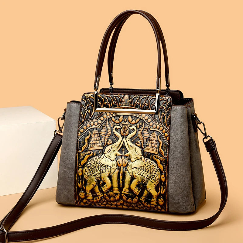 New Vintage Embossed Handmade Handbag For Women | Versatile PU Leather Shoulder Bag 3 Layers Large Capacity Crossbody Bags