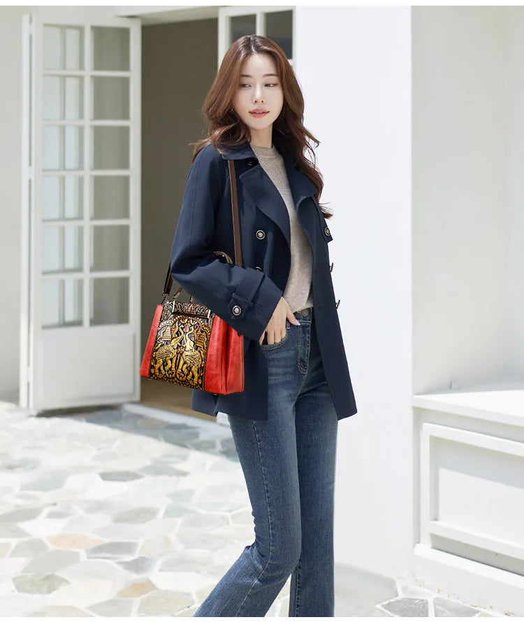 New Vintage Embossed Handmade Handbag For Women | Versatile PU Leather Shoulder Bag 3 Layers Large Capacity Crossbody Bags