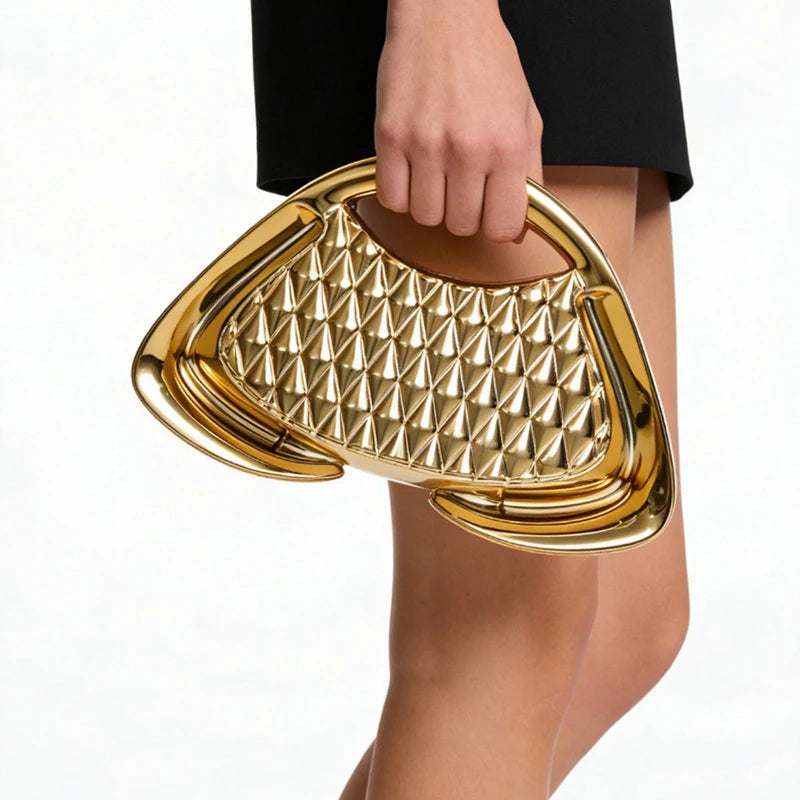 Luxury Handbags For Women | Metallic Chain Crossbody Bag | Acrylic Clip Bag | Elegant Evening Party Wallet Mesh Trapezoidal Handbag