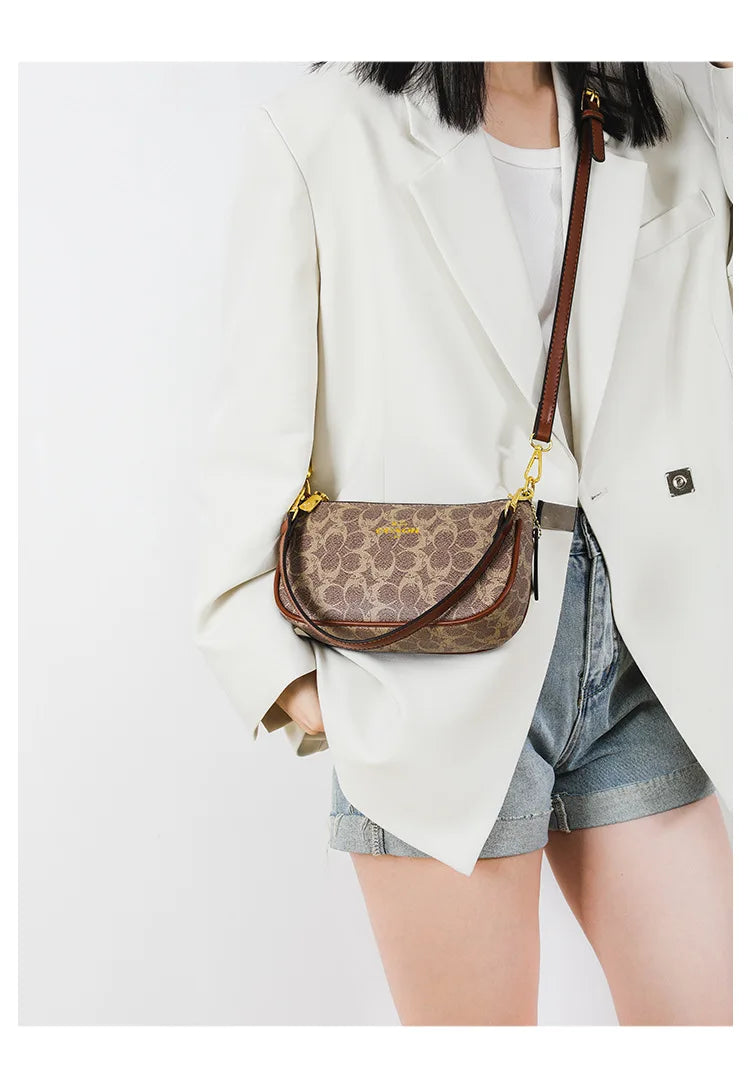 Classic Vintage Ladies Crossbody Handbag | High-End Women's Underarm Shoulder Bag | Elegant Designer Leather Messenger Bag For Women