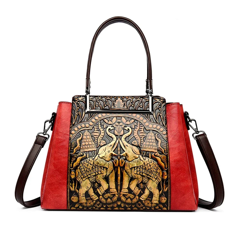 New Vintage Embossed Handmade Handbag For Women | Versatile PU Leather Shoulder Bag 3 Layers Large Capacity Crossbody Bags