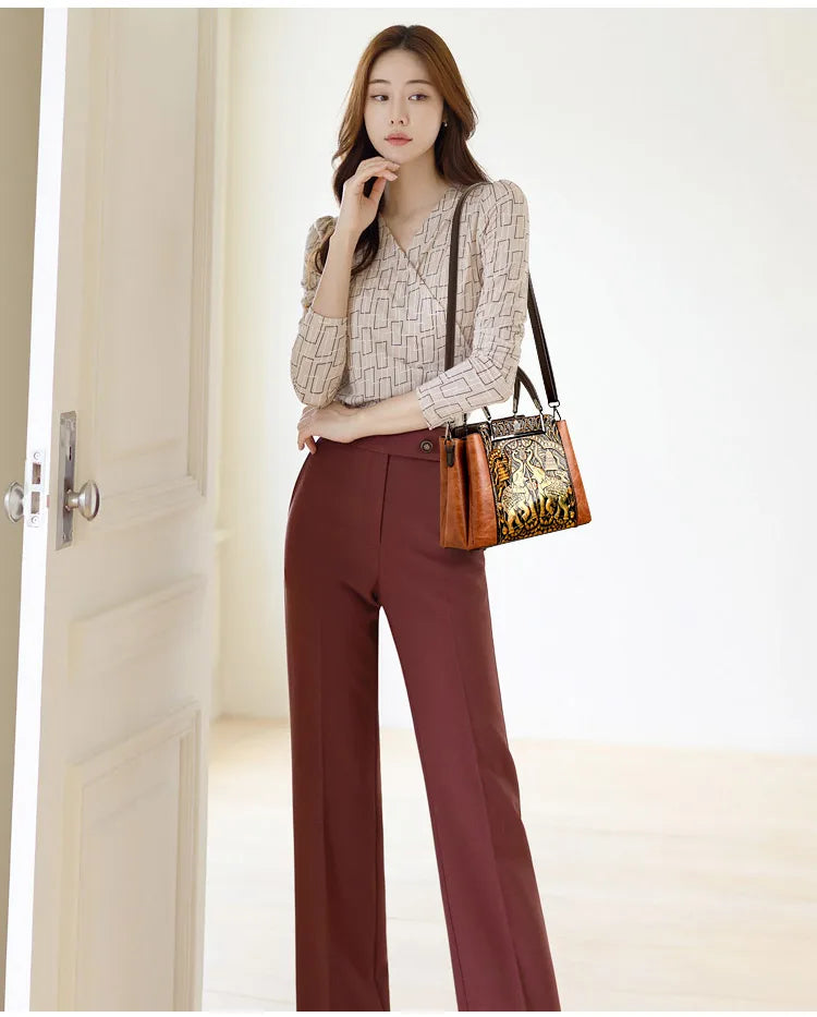 New Vintage Embossed Handmade Handbag For Women | Versatile PU Leather Shoulder Bag 3 Layers Large Capacity Crossbody Bags