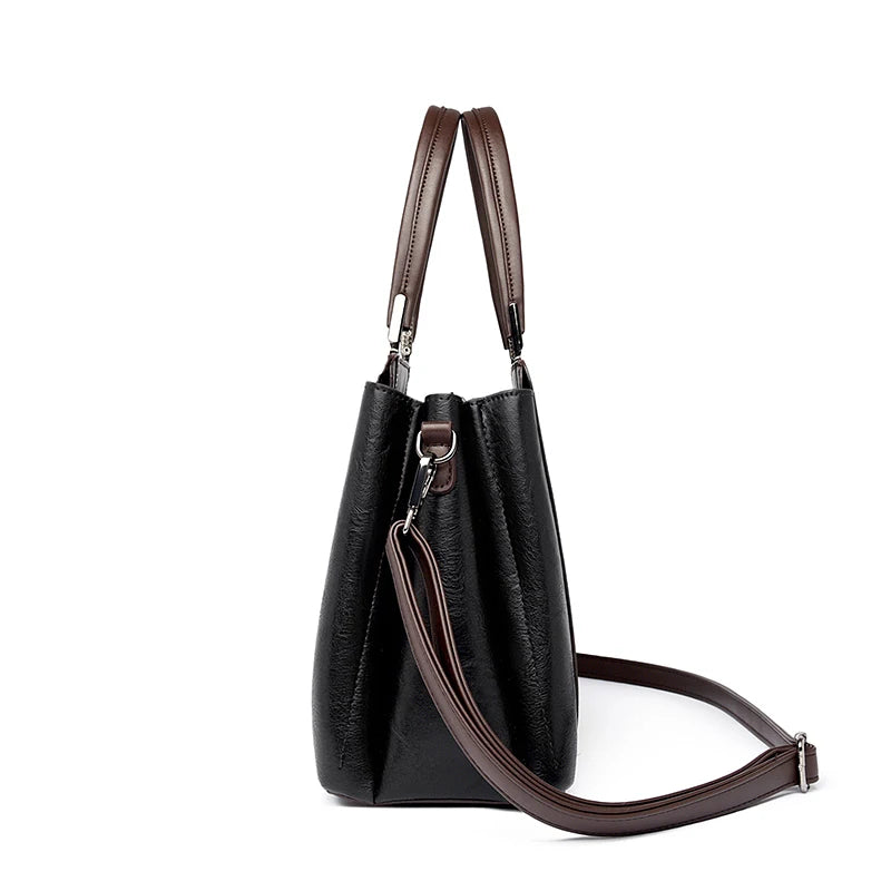 New Vintage Embossed Handmade Handbag For Women | Versatile PU Leather Shoulder Bag 3 Layers Large Capacity Crossbody Bags