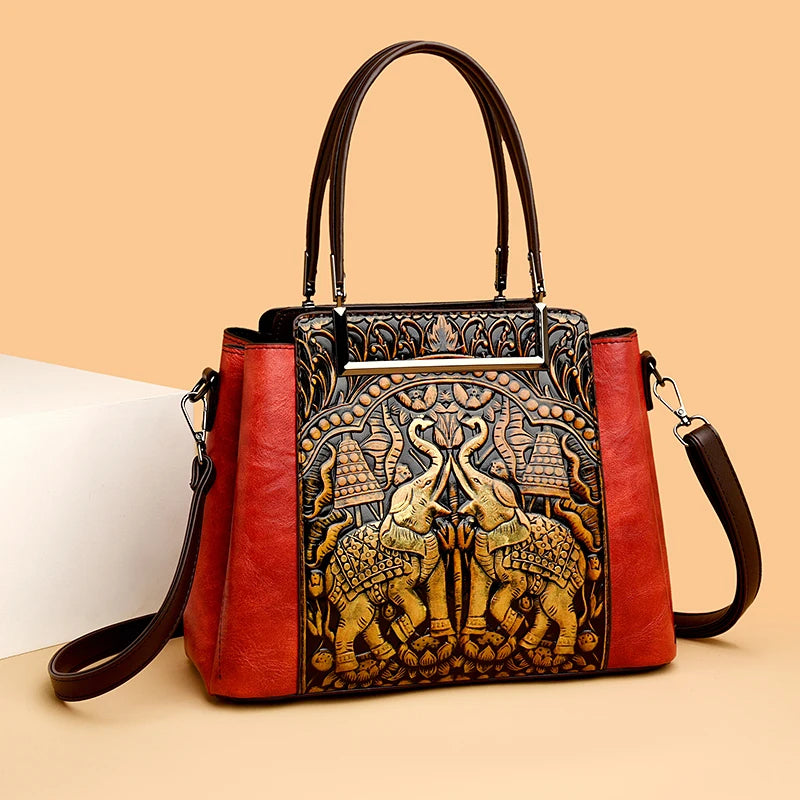 New Vintage Embossed Handmade Handbag For Women | Versatile PU Leather Shoulder Bag 3 Layers Large Capacity Crossbody Bags