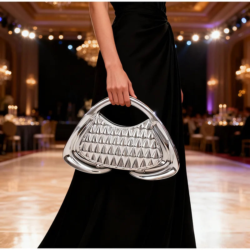 Luxury Handbags For Women | Metallic Chain Crossbody Bag | Acrylic Clip Bag | Elegant Evening Party Wallet Mesh Trapezoidal Handbag