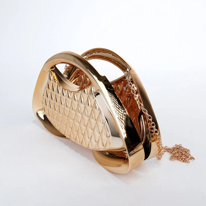 Luxury Handbags For Women | Metallic Chain Crossbody Bag | Acrylic Clip Bag | Elegant Evening Party Wallet Mesh Trapezoidal Handbag